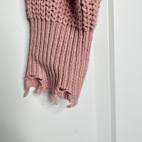 Women's Pink Cropped Distressed Knit Sweater, Size S - Picture 7 of 16
